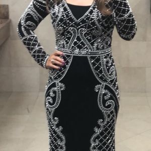 Xscape long black beaded dress